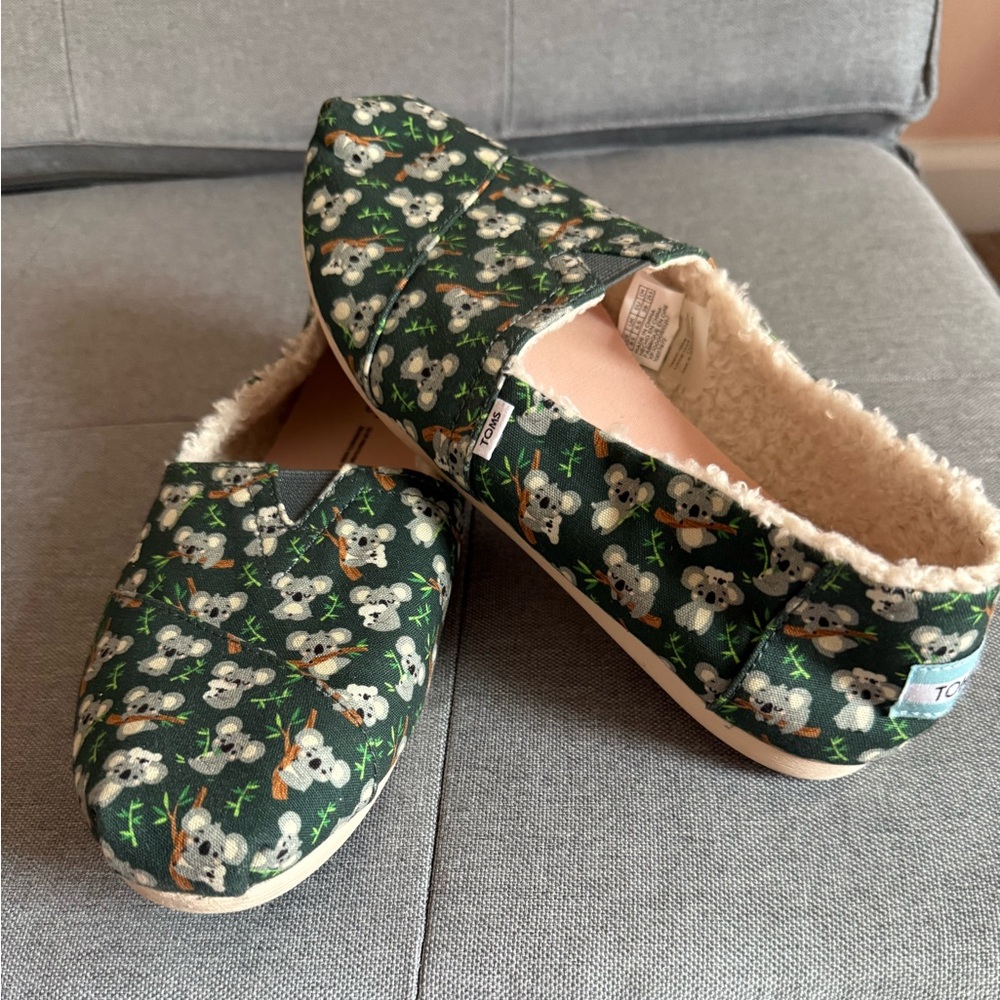 TOMS Women’s Alpargata Slip-On Shoes with Koala Design - Dark Green